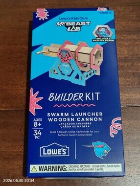 NiB Mr. Beast Swarm Launcher 6" Wooden Cannon, 34pc W/ Mystery Swarm Figure